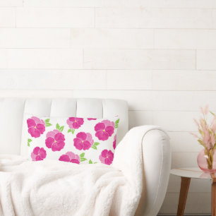 Magenta Pink Watercolor Pansies Lumbar Pillow