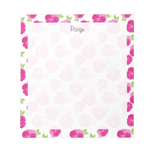 Magenta Pink Watercolor Pansies Notepad (Front)
