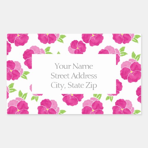 Magenta Pink Watercolor Pansies Rectangular Sticker