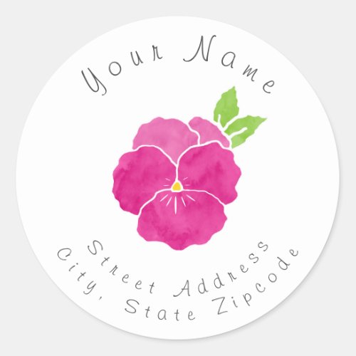 Magenta Pink Watercolor Pansy Address Label