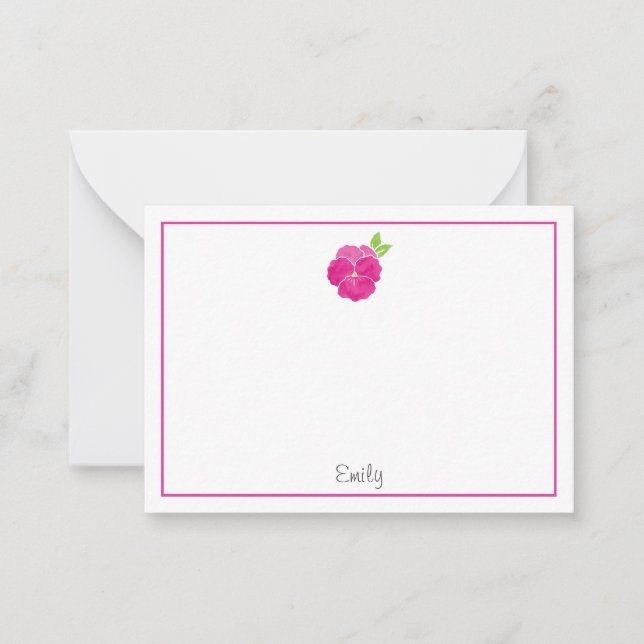 Magenta Pink Watercolor Pansy  Note Card (Front)