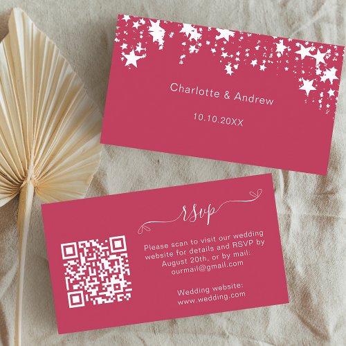 Magenta pink wedding response website QR code RSVP Enclosure Card