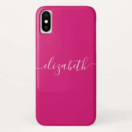 Magenta Pink White Modern Elegant Chic Script iPhone X Case