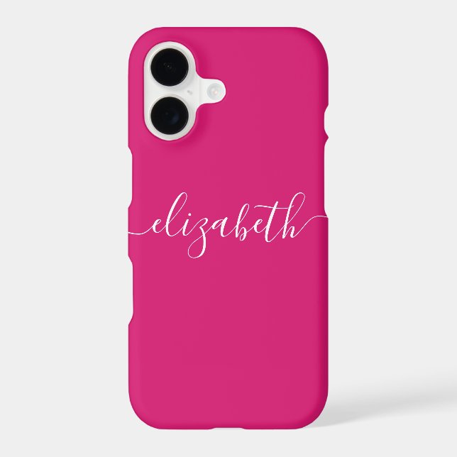 Magenta Pink White Modern Elegant Chic Script Iphone Case (Back)