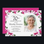 Magenta Pink White Photo 70th Birthday Dinner Invitation<br><div class="desc">An elegant frame of watercolor pansies surrounds your 70th birthday party details and photo. The bright and colorful magenta, pink and white floral is perfect for a spring or summer birthday celebration. All of the text is editable so you can create just the right vibe. The back of the invitation...</div>