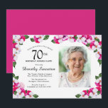 Magenta Pink White Photo 70th Birthday Dinner Invitation<br><div class="desc">An elegant frame of watercolor pansies surrounds your 70th birthday party details and photo. The bright and colorful magenta, pink and white floral is perfect for a spring or summer birthday celebration. All of the text is editable so you can create just the right vibe. The back of the invitation...</div>