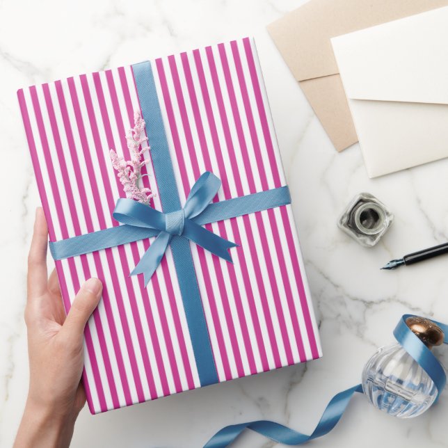 Magenta Pink & White Stripes Wrapping Paper (Gifting)