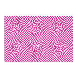 Magenta Pink & White Warped Chic Checkered Pattern Placemat