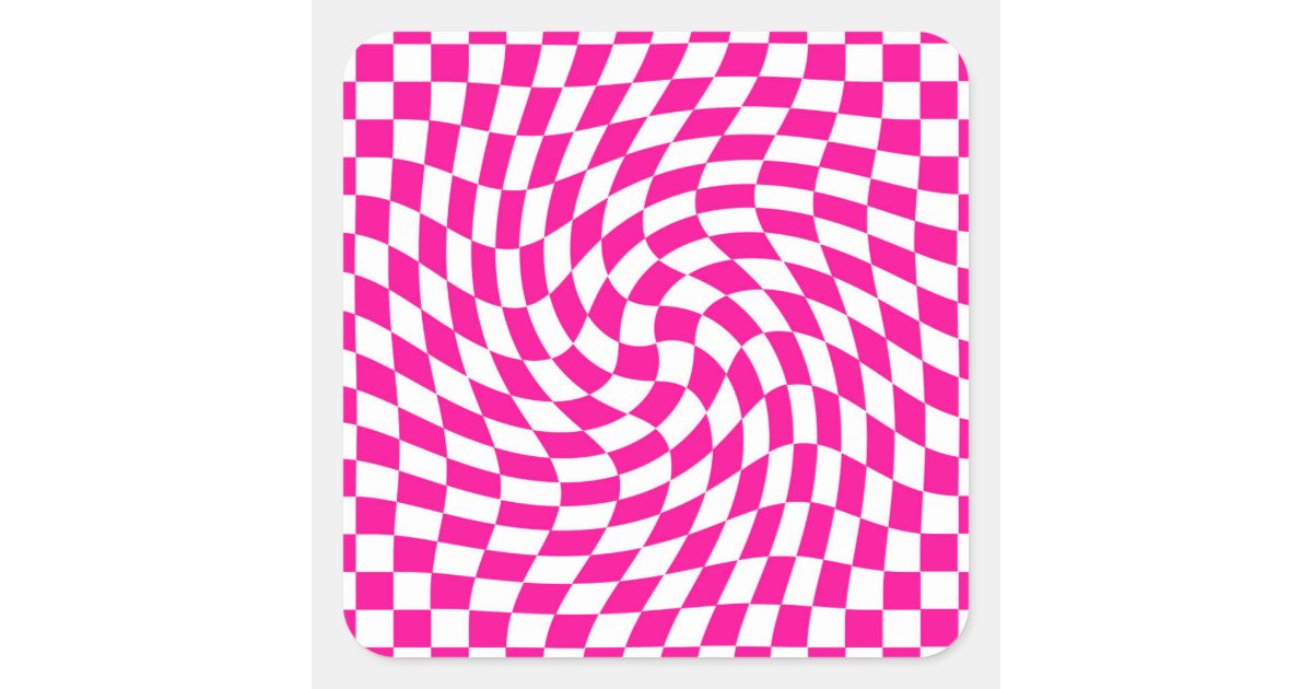 Magenta Pink & White Warped Chic Checkered Pattern Square Sticker | Zazzle