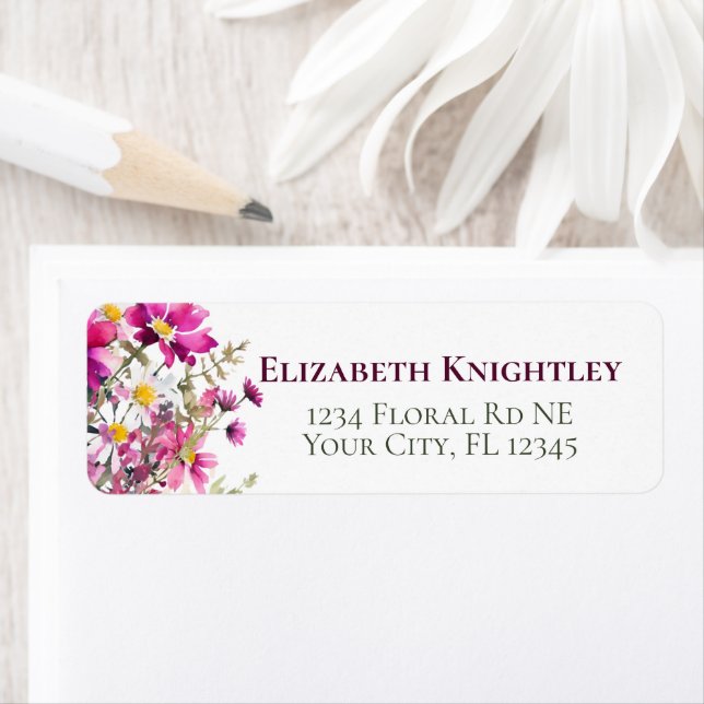 Magenta Pink Wildflowers Colorful Garden Flowers Label (Insitu)