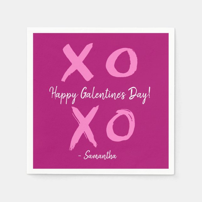 Magenta Pink XOXO - Happy Galentine's Day Cute  Napkins (Front)