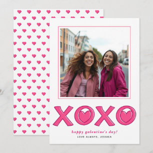 Magenta pink XOXO hearts Galentines Day photo Holiday Card