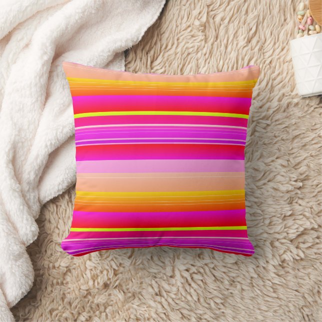 Magenta pink yellow vibrant striped throw pillow (Blanket)