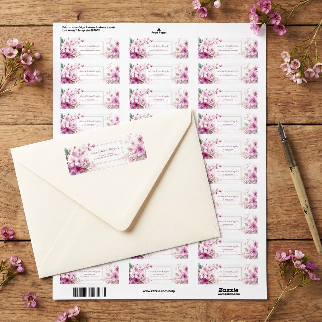 Magenta Plum Flower Watercolor Gold Double Frame Label (Creator Uploaded)