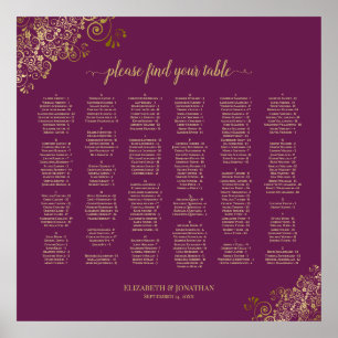 Magenta Plum & Gold Alphabetical Seating Chart