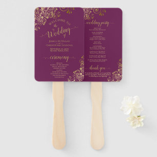 Magenta Plum & Gold Elegant Wedding Program Hand Fan