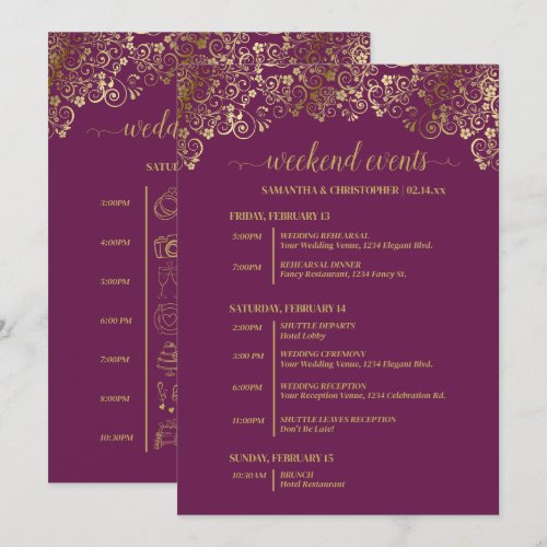 Magenta Plum & Gold Wedding Events & Timeline Program