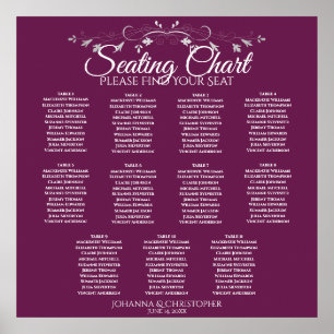 Magenta Plum Purple 11 Table Wedding Seating Chart