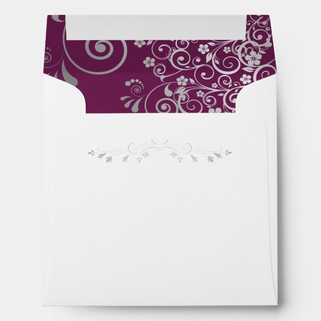 Magenta Plum Purple & Silver Square Wedding Envelope (Back (Bottom))