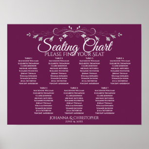 Magenta Plum Silver 7 Table Wedding Seating Chart