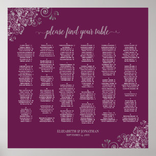 Magenta Plum & Silver Alphabetical Seating Chart
