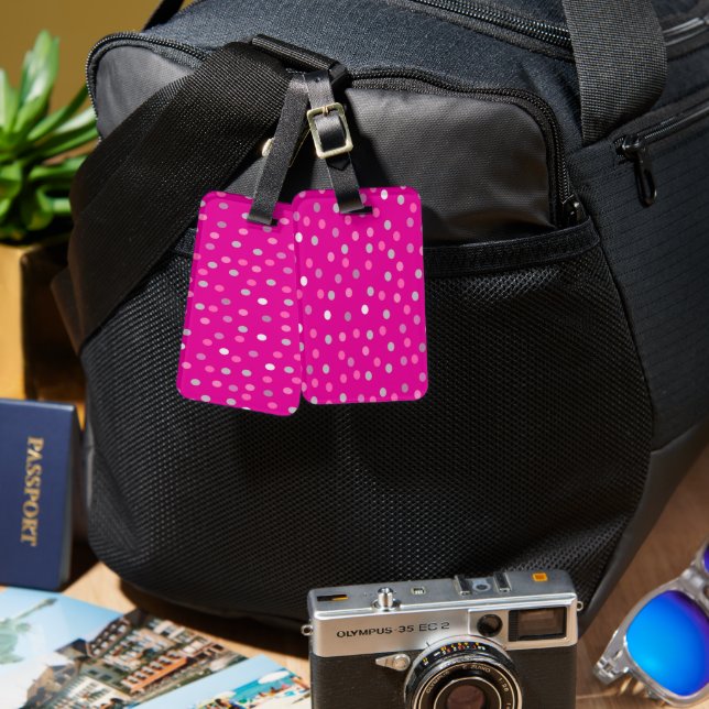Magenta Polka Dots Luggage Tag (Front & Back)