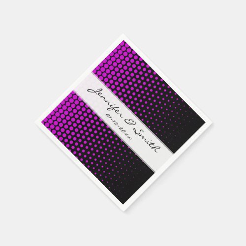 Magenta Polka Dots Modern Black Paper Napkins