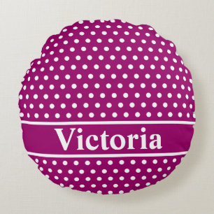 Magenta Polka Dots Round Pillow