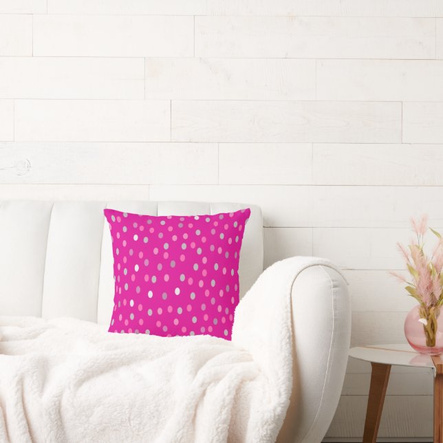 Magenta Polka Dots Throw Pillow (Couch)