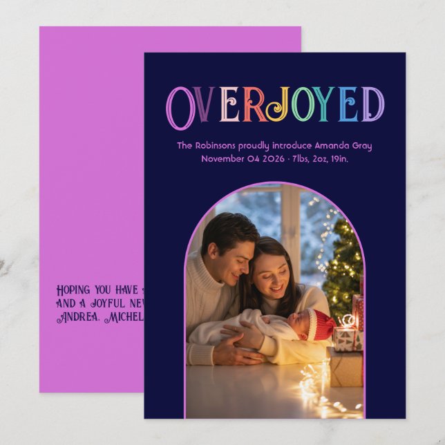 Magenta Pop Xmas Baby Birth Announcement Photo (Front/Back)