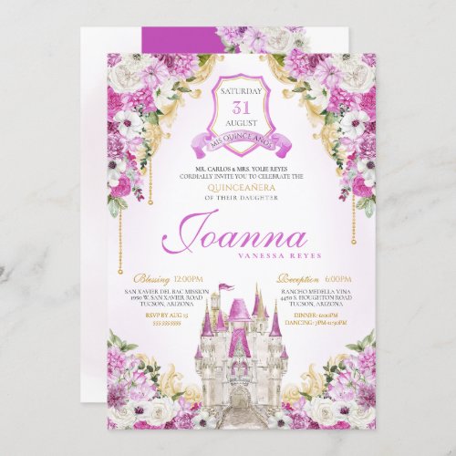 Magenta Princess Castle Royal Quinceanera Invitation