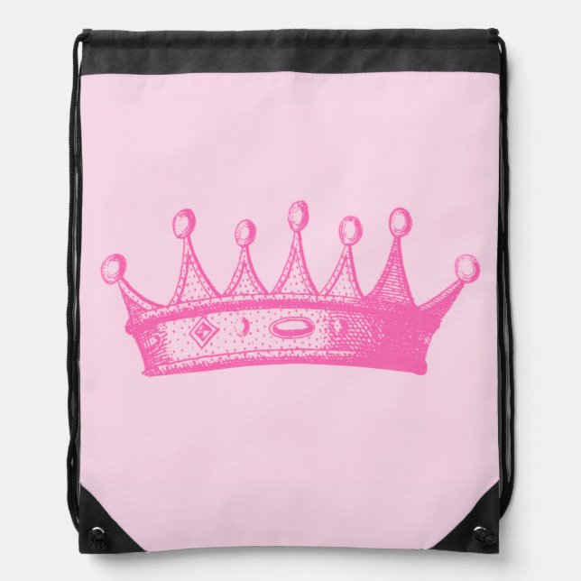 Magenta Princess Crown on Pink Background Drawstring Bag (Front)