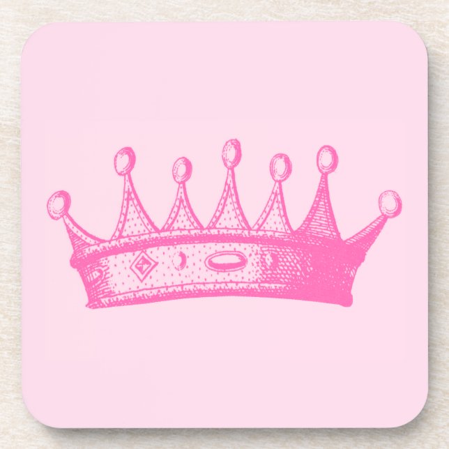 Magenta Princess Crown on Pink Background Drink Coaster (Front)
