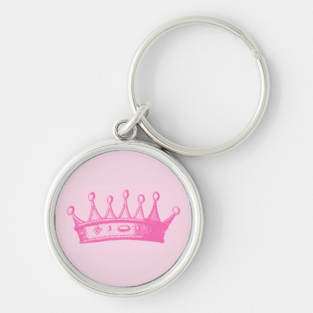 Magenta Princess Crown on Pink Background Keychain (Front)