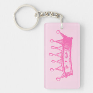 Magenta Princess Crown on Pink Background Keychain