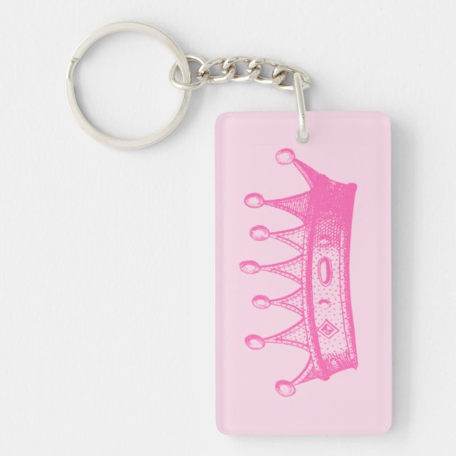 Magenta Princess Crown on Pink Background Keychain (Front)