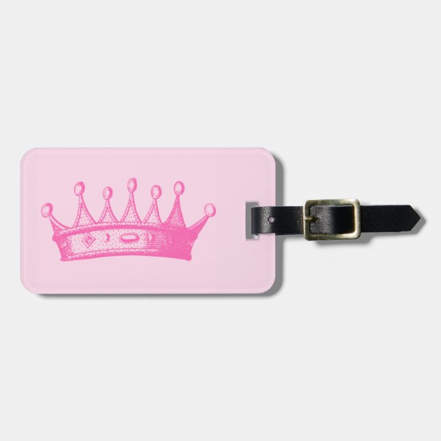 Magenta Princess Crown on Pink Background Luggage Tag (Front Horizontal)