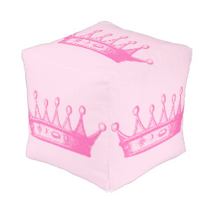 Magenta Princess Crown on Pink Background Pouf