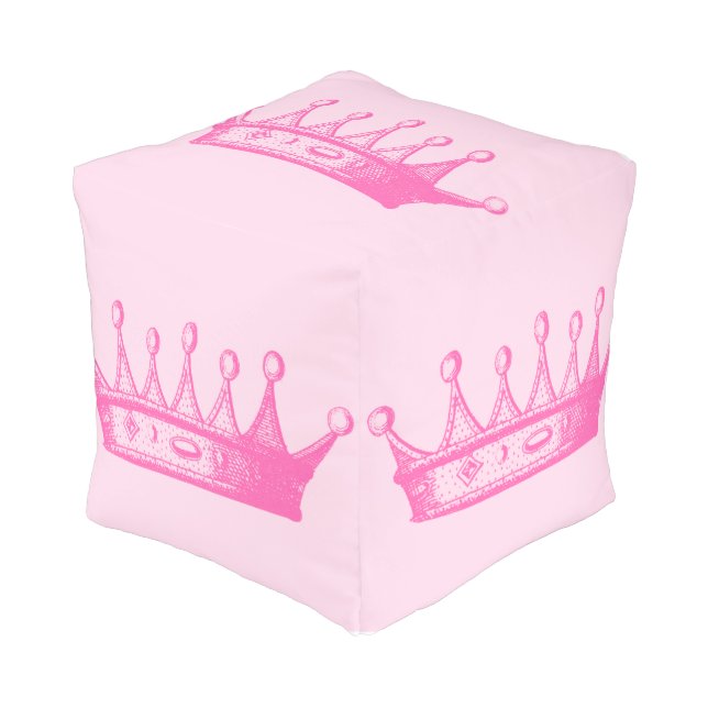 Magenta Princess Crown on Pink Background Pouf (Angled Front)