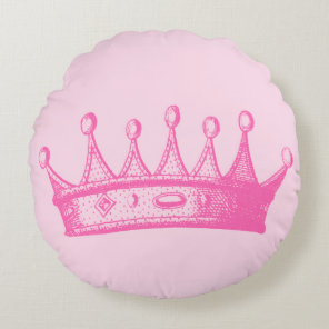 Magenta Princess Crown on Pink Background Round Pillow