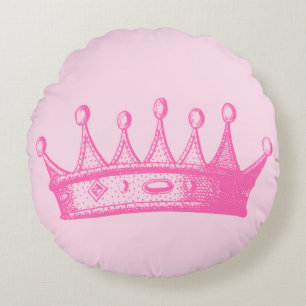 Magenta Princess Crown on Pink Background Round Pillow