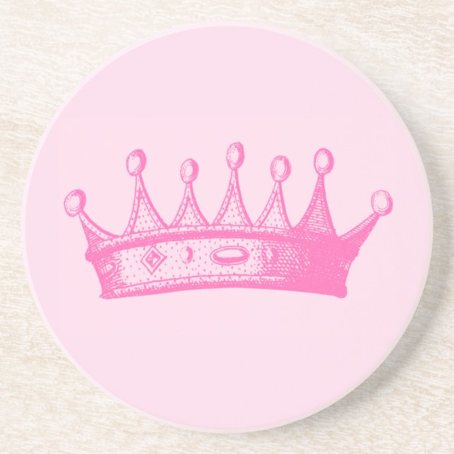 Magenta Princess Crown on Pink Background Sandstone Coaster (Front)