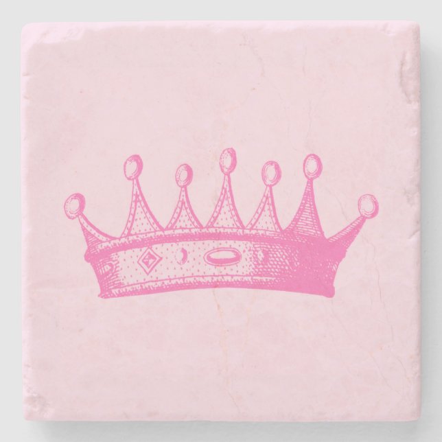 Magenta Princess Crown on Pink Background Stone Coaster (Front)