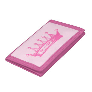 Magenta Princess Crown on Pink Background Trifold Wallet