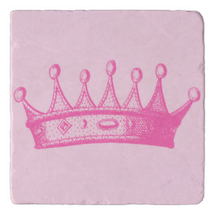 Magenta Princess Crown on Pink Background Trivet