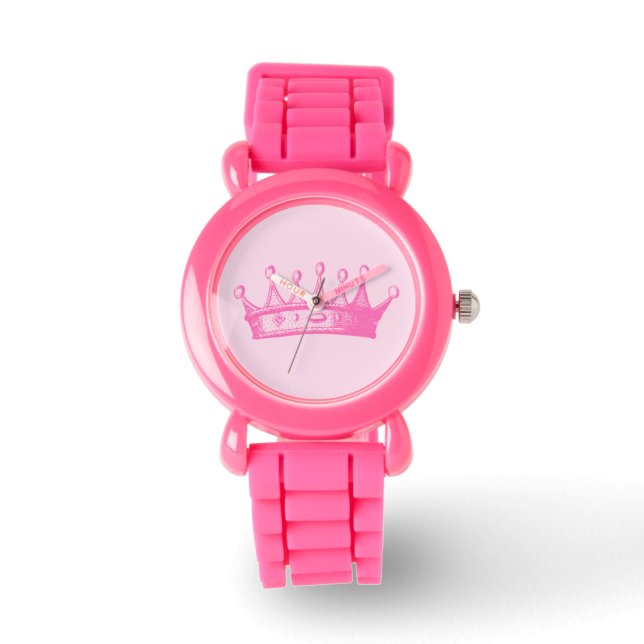 Magenta Princess Crown on Pink Background Watch (Front)