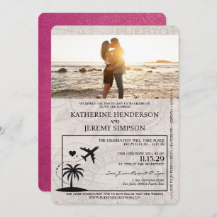 Magenta Puerto Rico Passport Wedding Invitation