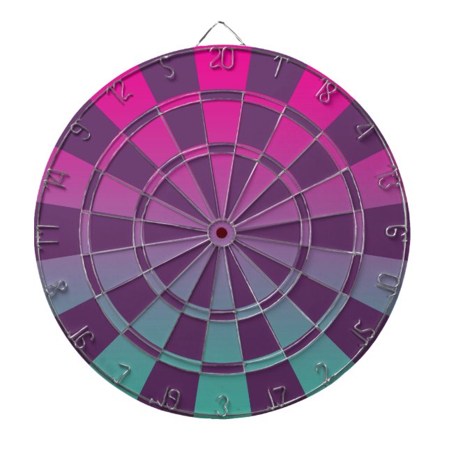 Magenta Purple And Teal Ombre Dartboard With Darts (Front)