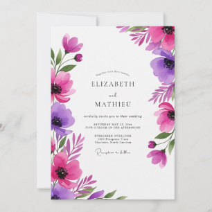 Magenta Purple Artistic Bloom Wedding Invitation