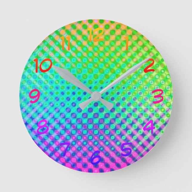 Magenta Purple Blue Green Yellow Pink Round Clock (Front)